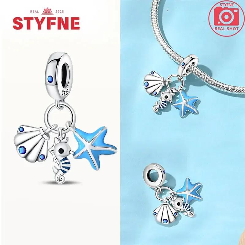 Women Bracelet Diy Fine Jewelry Gifts Original Charms Beads Copper Ocean Series Blue Turtle Starfish Shell Pendants