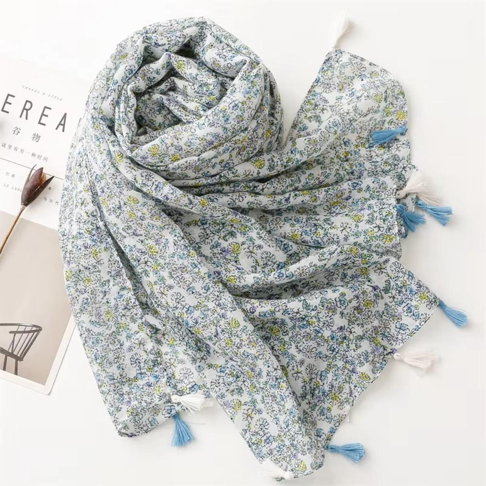 Retro Fringed Scarf Flower Print Yarn Shawl Fashion Travel Beach Towel  Women's Accessory