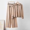 European Station Temperament Knitted Suit Women's Autumn New Casual Polo Neck Sweater Wide Leg Wide Leg Pants Two-piece Set
