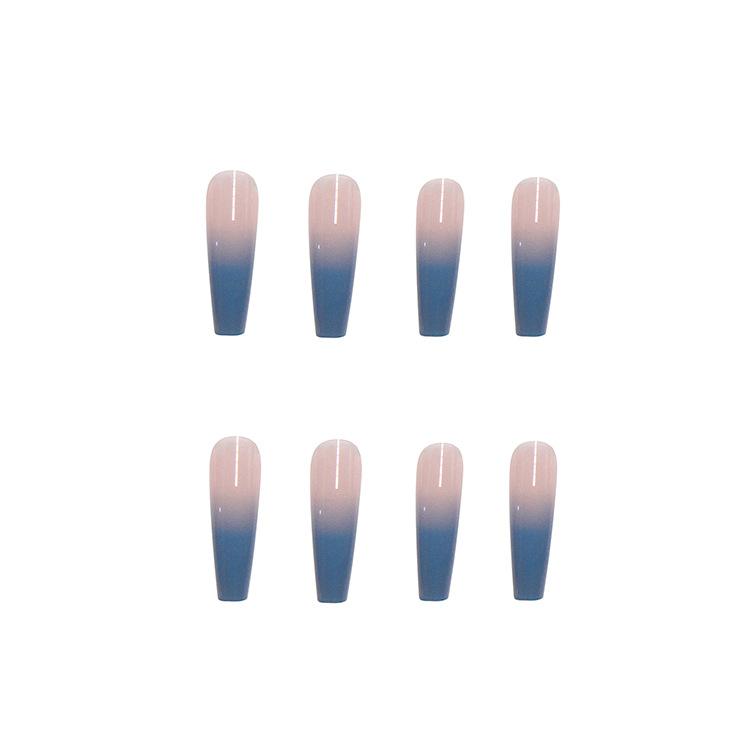 Artificial Nails Translucent Blue Gradient Wearable Fake Nails Manicure Patches