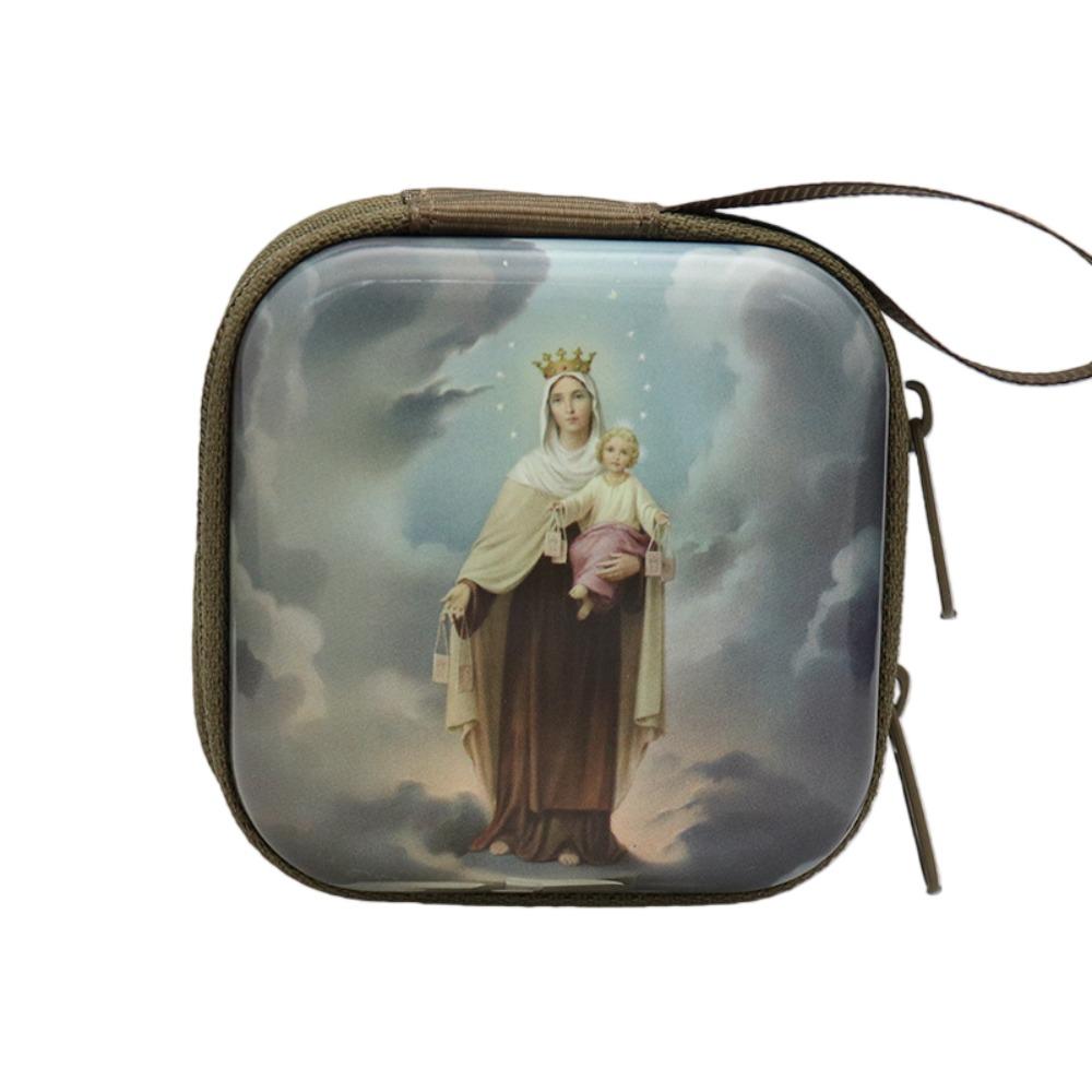 Virgin Mary Prayer Rosary Storage Bag 7x7cm Iron Artwork Religious Jewelry Box Elegant Cartoon Prayer Kit Religious Articles