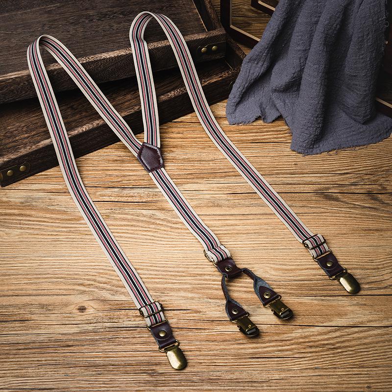Unisex Retro Striped Non-Slip Suspenders with Elastic Straps