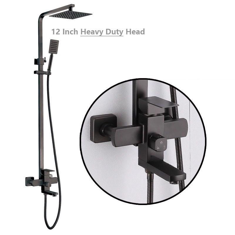 12" Large Shower Head Bathroom Stainless Steel Shower Set High Pressure Rain Shower System Rainfall Mixer