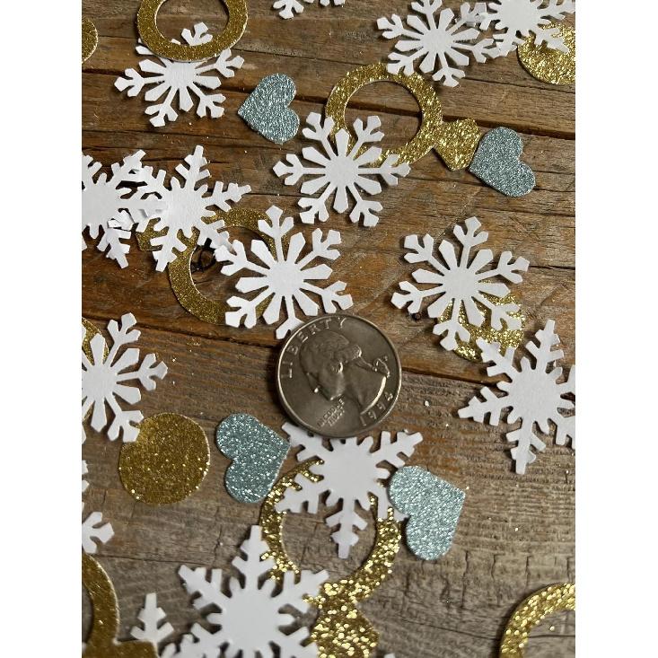 100PCS Snow In Love Bridal Shower Bachelorette Party Table Scatter,Diamond Ring And Snowflake Confetti for Winter Bridal Shower Decorations,Snow In