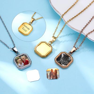 Custom Photo Sqaure Shape Pendant Stainless Steel Necklace Personalized Picture Words Choker Accessory