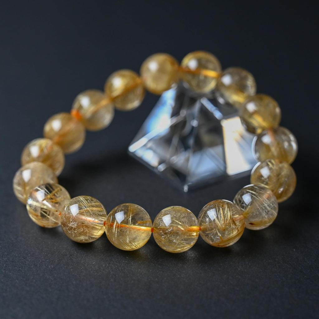 Jewelry Town Shosenkyo Rutilated Quartz 13mm 18cm Inner Power Stone for Good Fortune and Career [Eigado] Bracelet, Beads, Diameter,