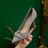 Women's Fashion Thin Heel Shoes Autumn New Pointed Head Shallow Mouth Metal Buckle A Slip-on Wear-resistant High Heels