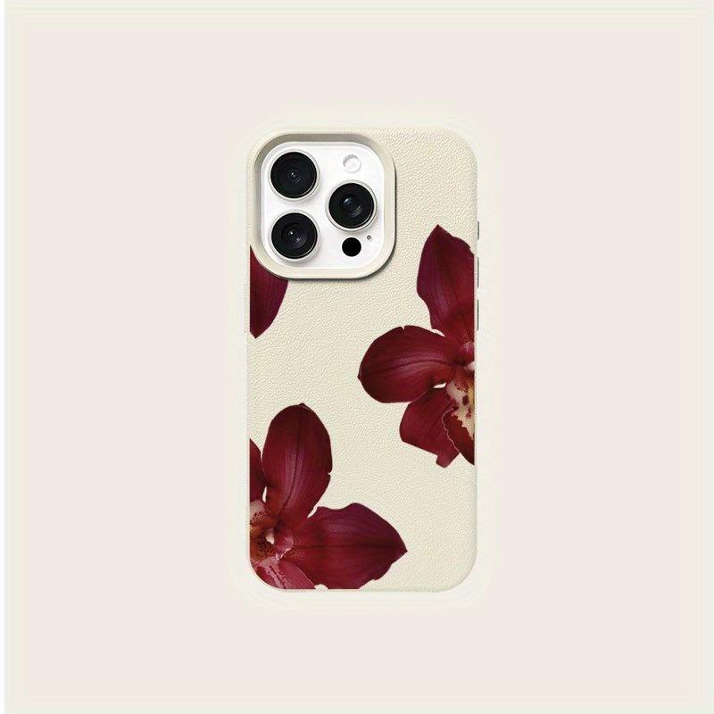 

A Deep Orchid Patterned Lychee-Textured Phone Case, Suitable for iPhone 17, 16, 15, Plus, Pro, Max Series Phones — Can Be Used as a Gift iPhone 14 слонова кістка
