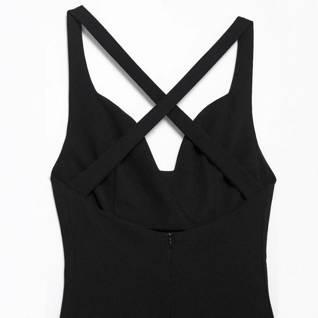 2025 Spring Women's European & American Style Slimming Sleeveless Solid Color Crossover Vest Dress