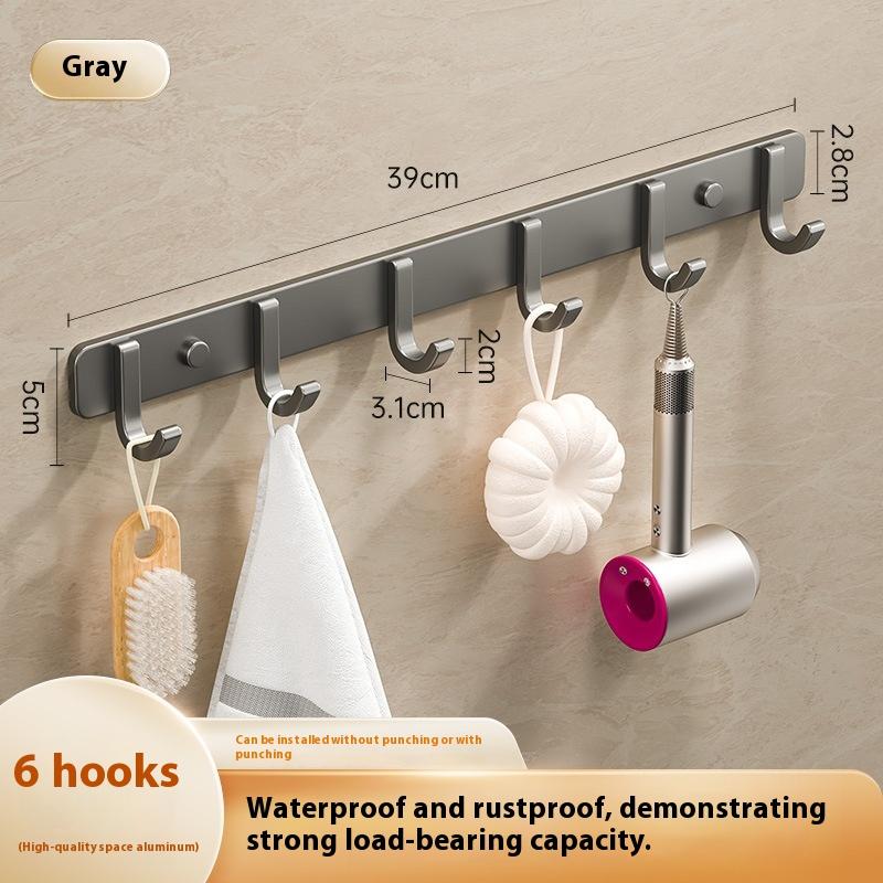 Space Aluminum Bathroom Hook No Drilling Strong Adhesive Coat Hook For Bathroom Kitchen Wall Mounted Clothes Hanger
