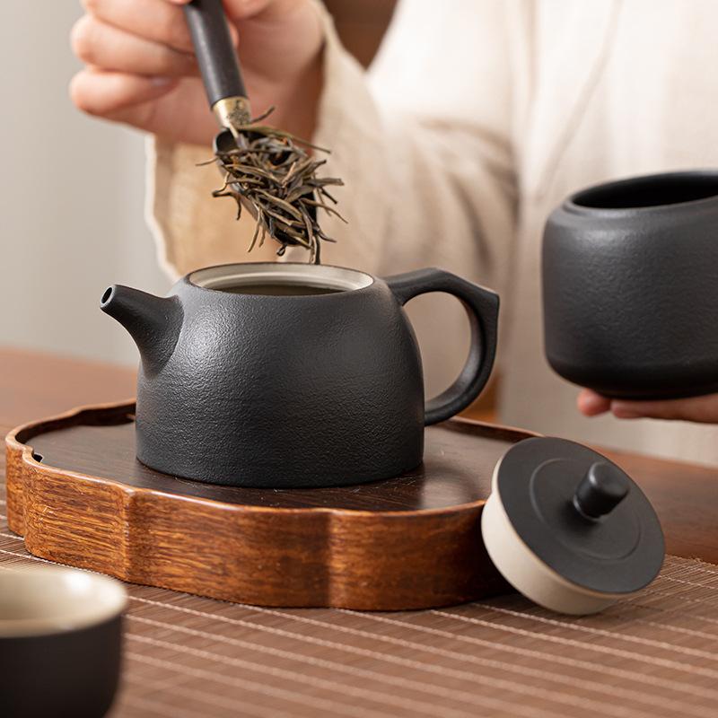 Black Pottery Teapot Tea Set, Home New High-end Light Luxury Office Meeting Guests To Make Tea, Kung Fu Teacup Whole Set
