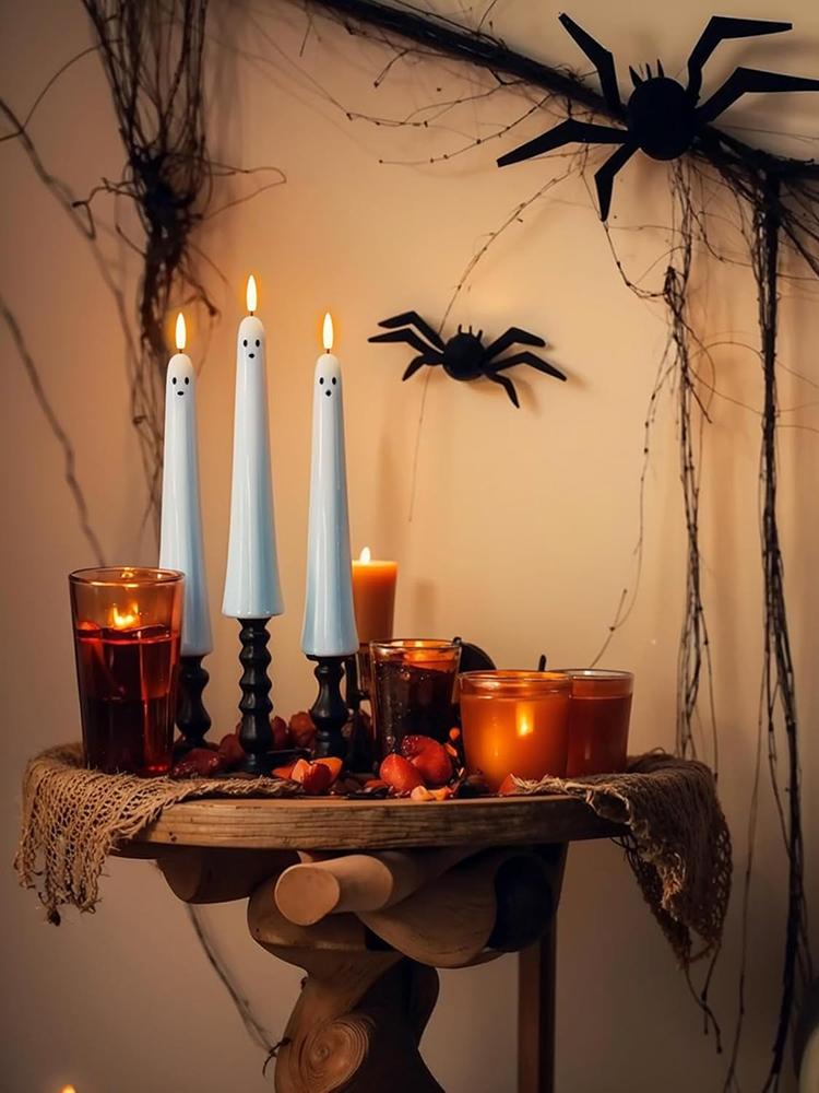 Ghost Shaped Plastic Candles Battery Operated 2/4/6 Pack White Spooky Candles for Party Favor Home Table Centerpieces Fireplace