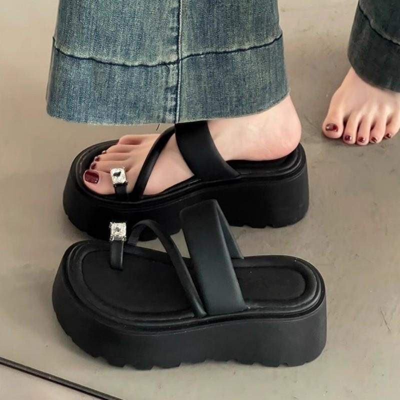 

Muffin thick-soled herringbone cool slippers women s 2025 spring and summer outer wear new beautiful set of toes beach one pedal versatile 40 чёрный