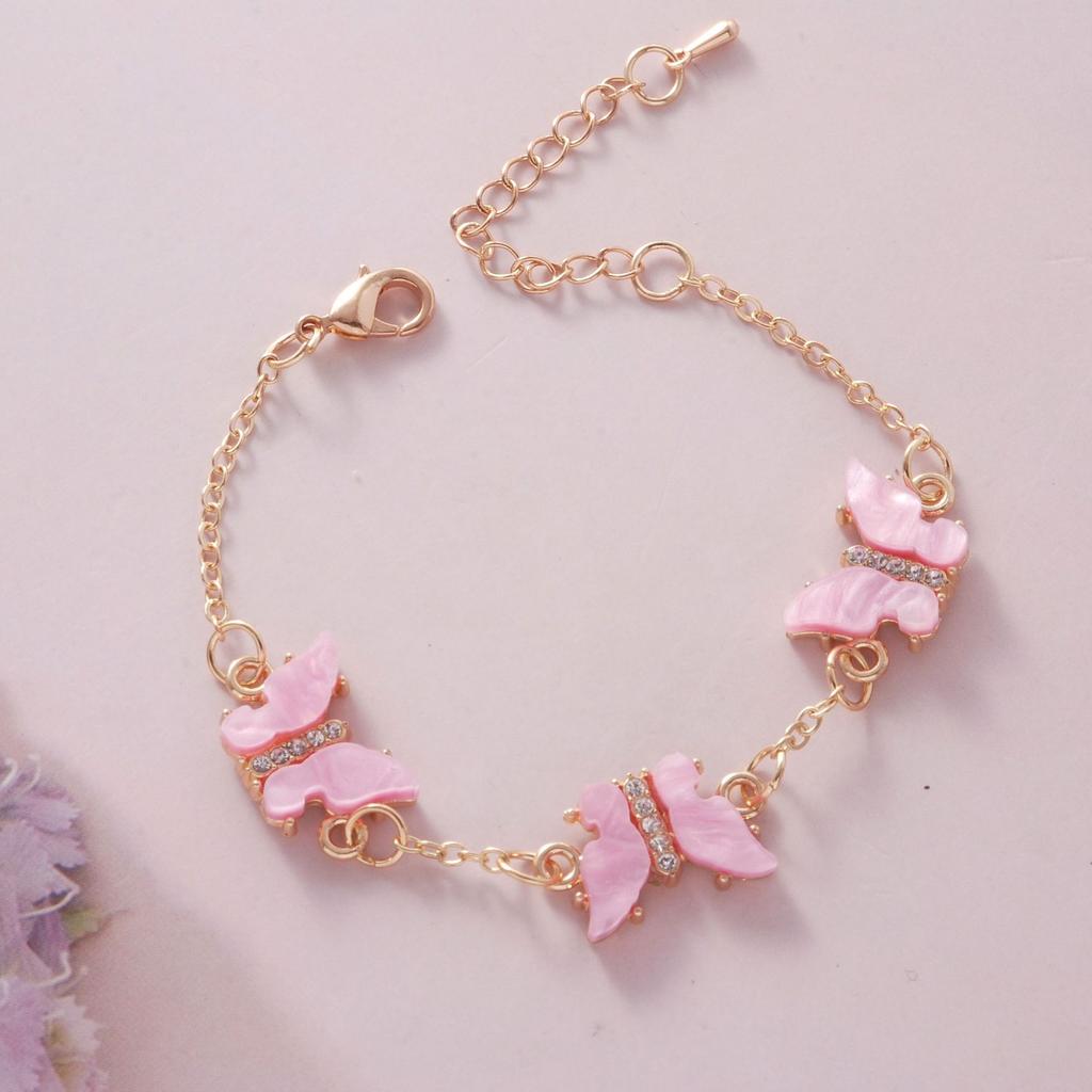 Ladies Titanium Steel Acrylic Rhinestone Butterfly Bracelet Jewelry