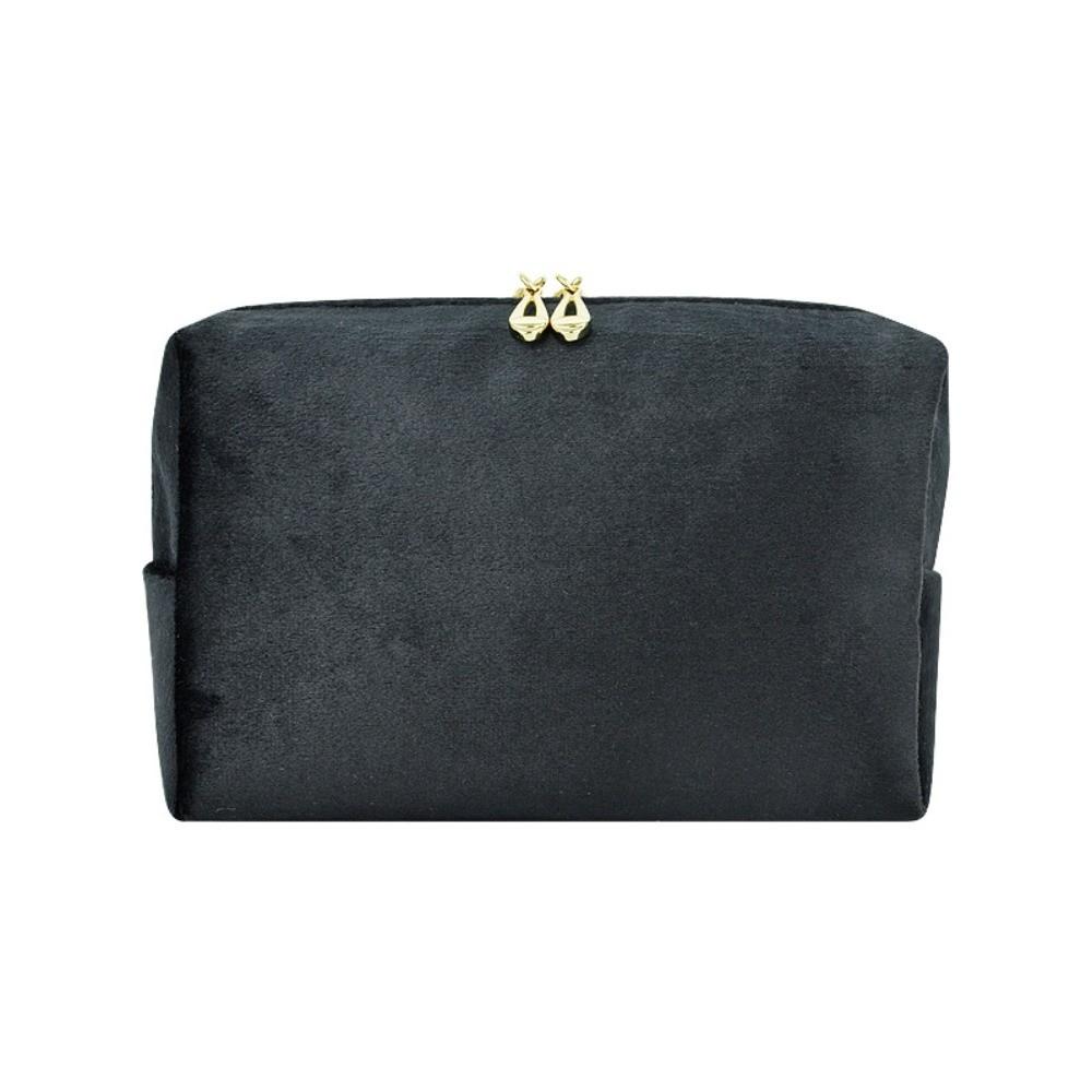 

Portable Velvet Cosmetic Lipstick Bag Solid Color Handheld Cosmetic Bag Zipper Phone Purses Ourdoor чёрный