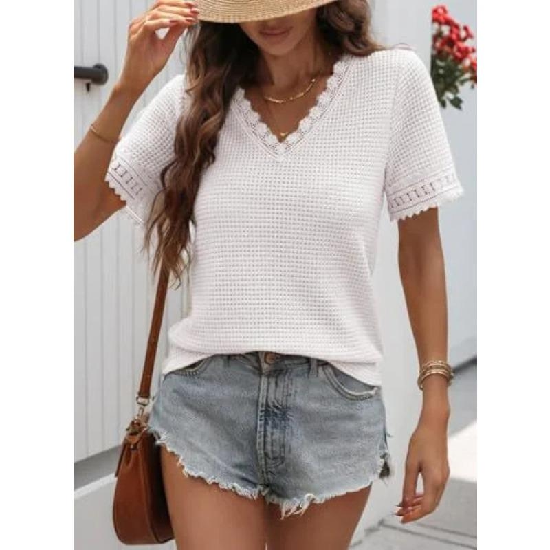 JPNTKY Women's Fashion Casual V-Neck Short Sleeve Blouses & Shirts