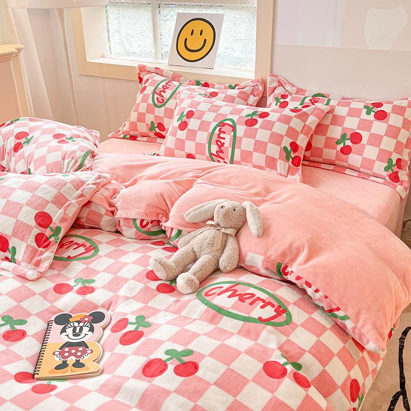 Four Piece Thick Coral Velvet Quilt Cover For Winter Milk Velvet Bed