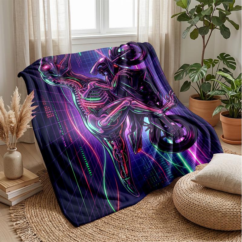 Cyberpunk Dinosaur Pattern Blanket Personalized Name Flannel Blanket Soft Cozy Plush Throw for Sofa Bed Lightweight Home Decor