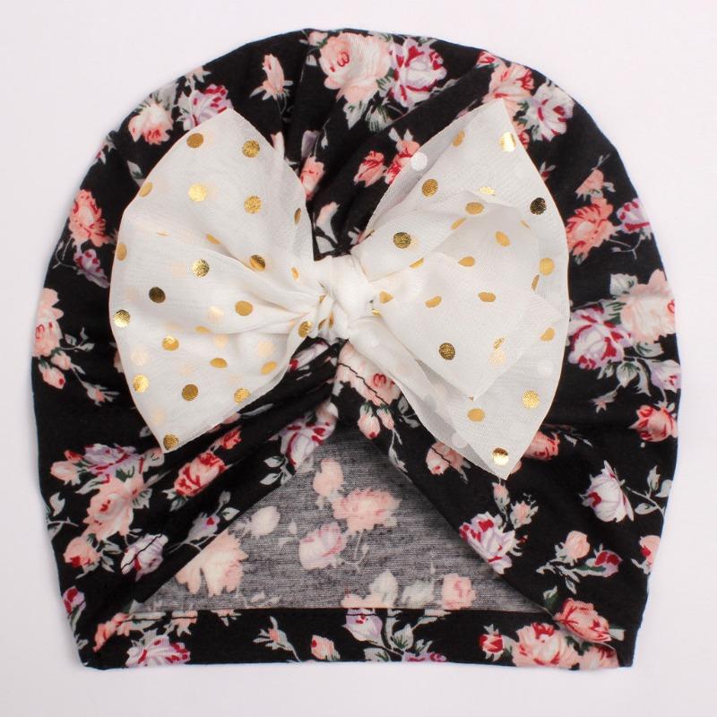 Seasonal new printed children's hats, baby bow headgear, thin girls' hats for infants and young children
