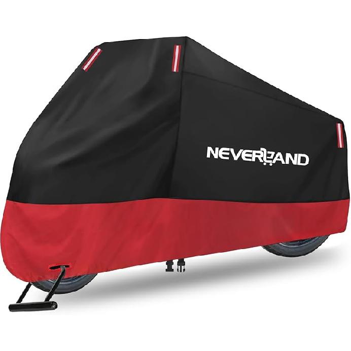 NEVERLAND Motorcycle Cover Waterproof Outdoor, 300D Motorcycle Cover Heavy Duty Outdoor All Season Protection, Universal Motorbike Cover With Night L