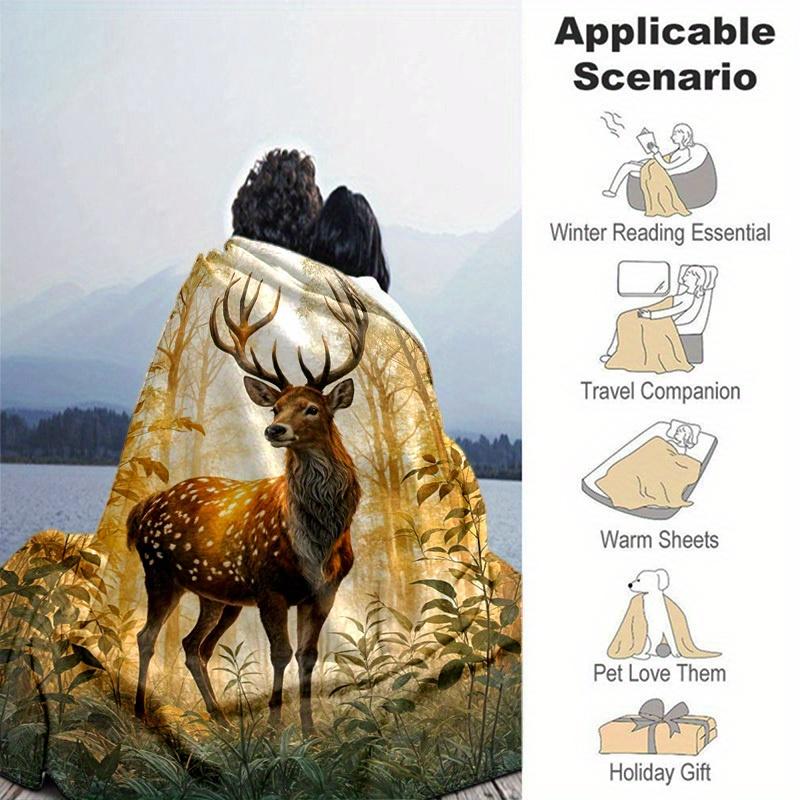 1pc. Majestic Deer Forest Scene Blanket - Perfect for Home, Office, Outdoor Use, Gift Idea, Suitable for All Seasonsz041727