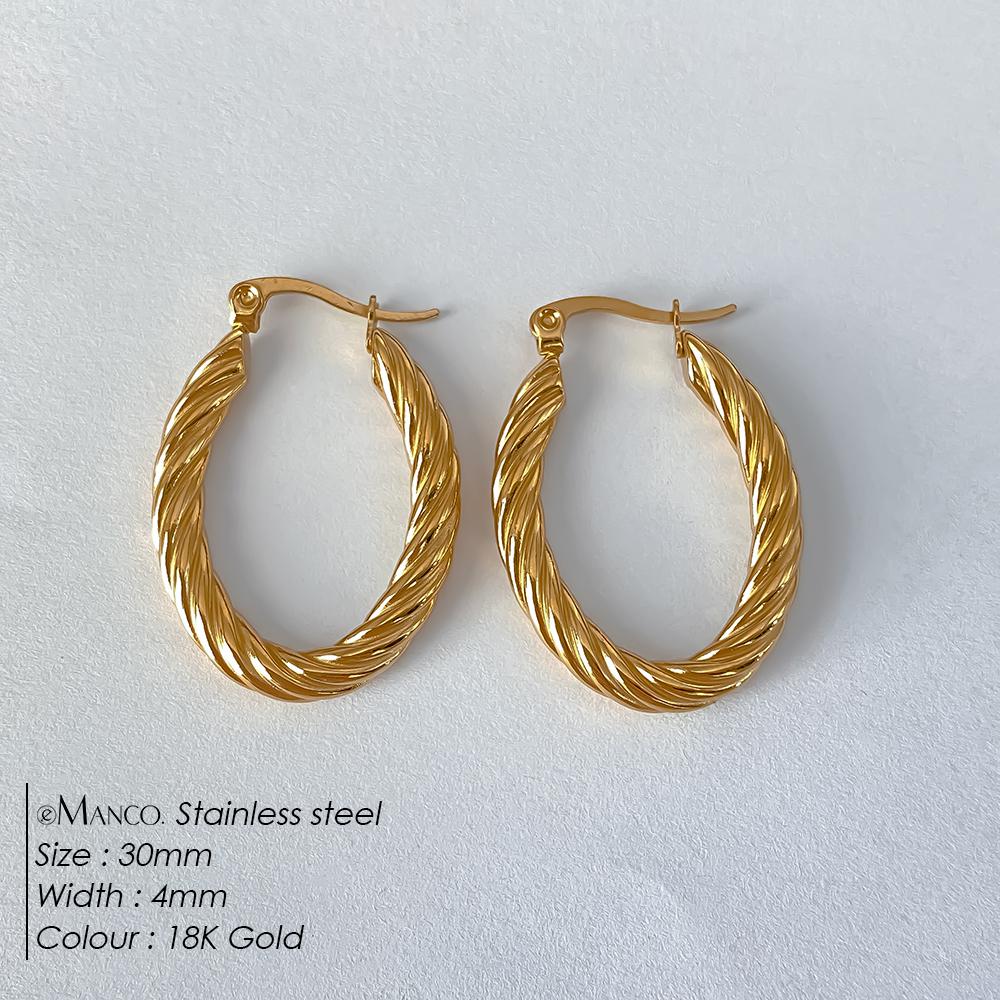 EManco Stainless Steel Plated 18K Gold Plated Twist Hoop Earrings Women Simple Ear Ring Hypoallergenic Jewelry Dropshipping