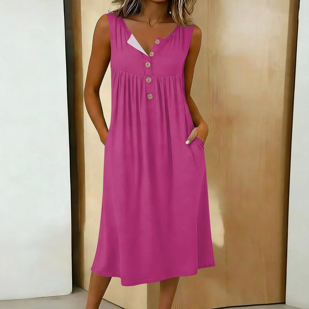 Women's Casual Sleeveless Button-down Mid-length Dress