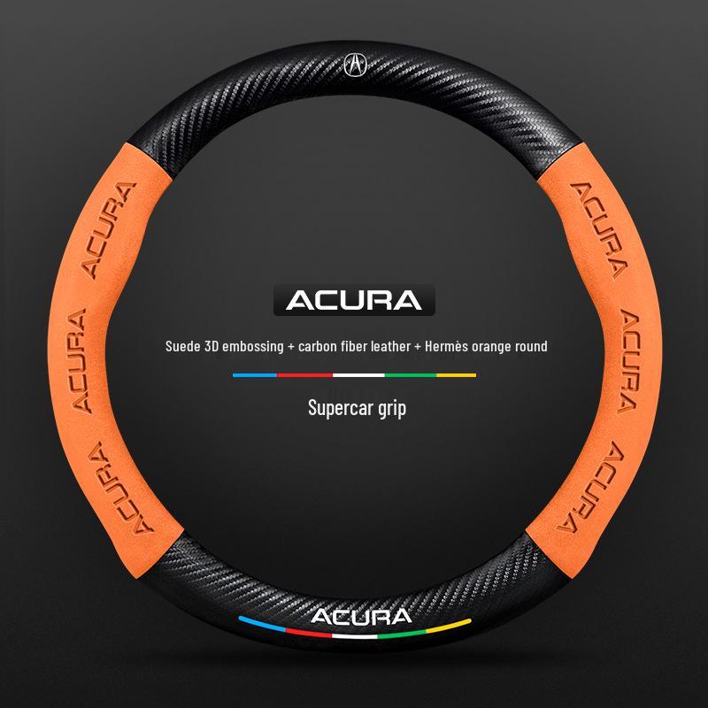 Genuine Leather Carbon Fiber Steering Wheel Cover for Acura - Non-Slip & Breathable, Universal Fit for All Seasons