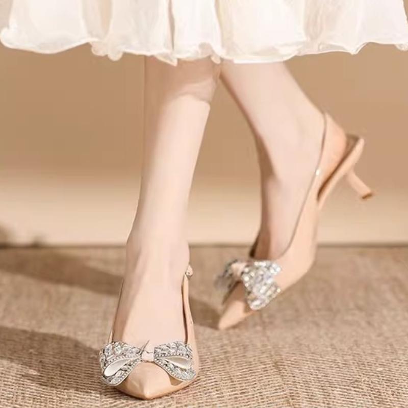 Fashion Fine Heeled Shoes Shallow Mouth Stiletto Beige Fabric Slides PU Rubber High Thin Fine Heeled Shoes Shallow Mouth Stiletto Beige