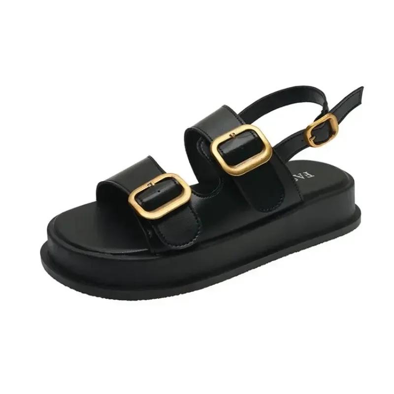 Low Heel Buckle Strap Modern Sandals Solid Buckle 2024 Hot Sale Women's Shoes Flat with Concise Women's Sandals Sandálias