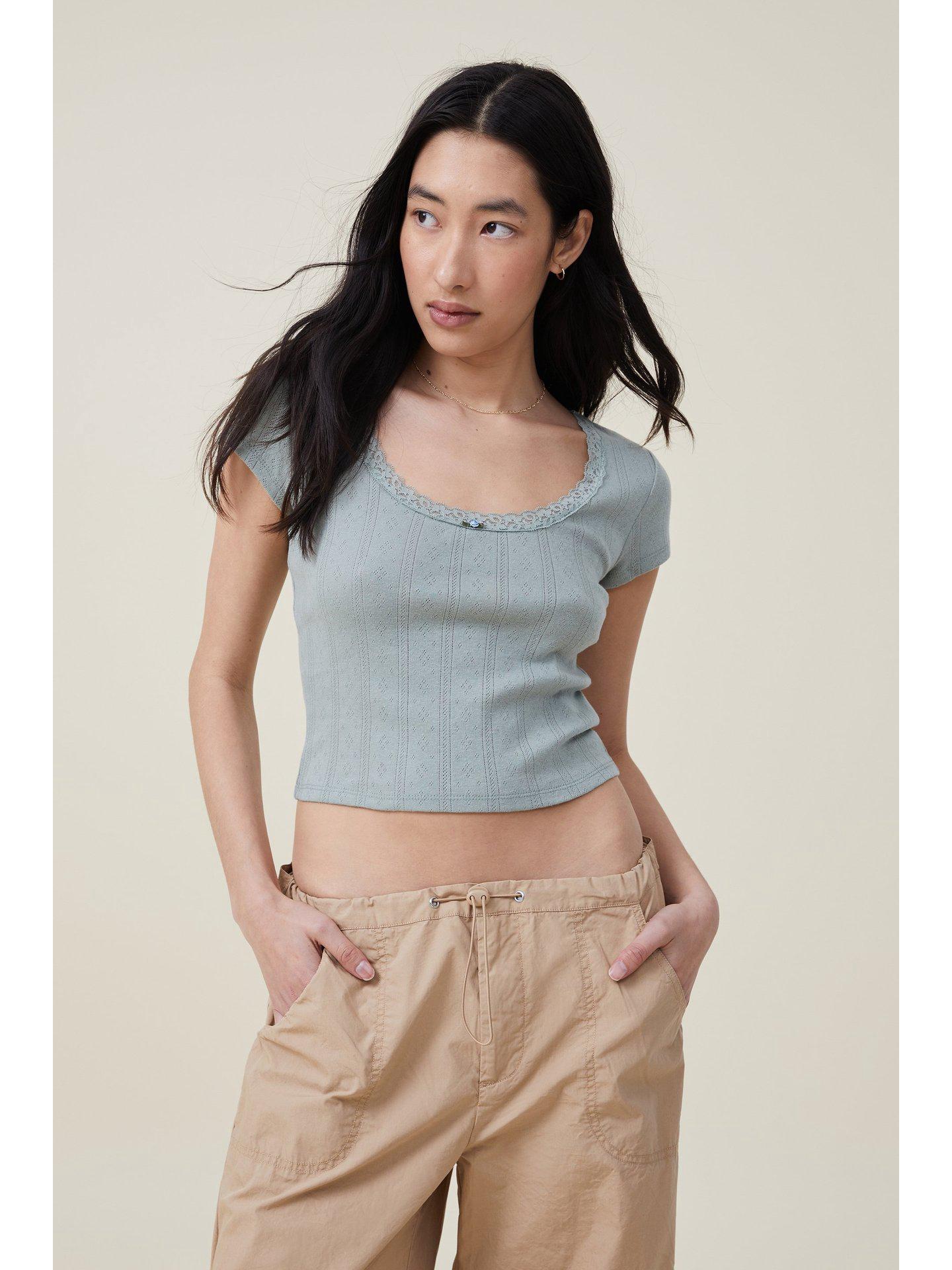 

2023 Spring/Summer European & American Slim-Fit Lace Short-Sleeve T-Shirt Small