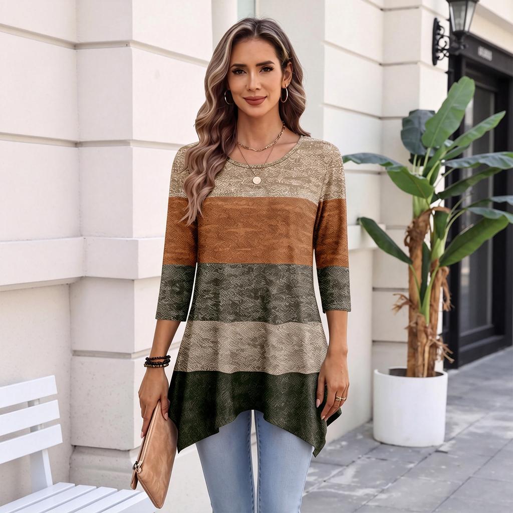 Women's Three-Quarter Sleeve Casual Pullover Top for Daily Wear