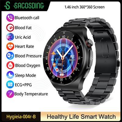 SACOSDING Hygieia-004r-B Умные часы Bluetooth Вызов 1,46 дюйма ЭКГ Артериальное давление Мониторинг здоровья липидов крови Мужчины Женщины Умные часы