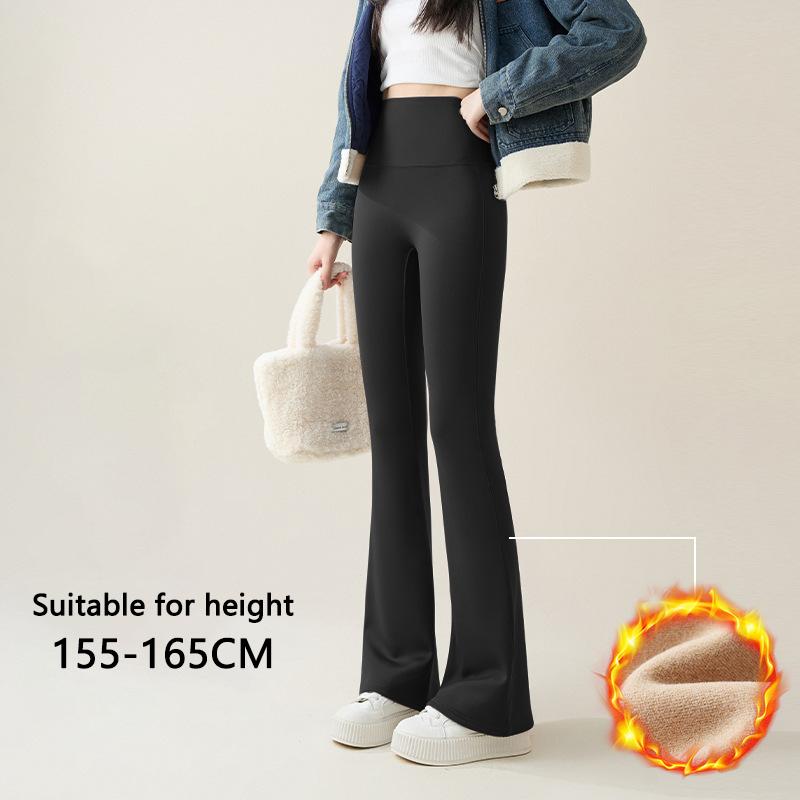 Autumn Winter Rabbit Fleece Sharkskin Micro Flared Pants Leggings Women Elastic High Waist Slim Warm Horseshoe Pants