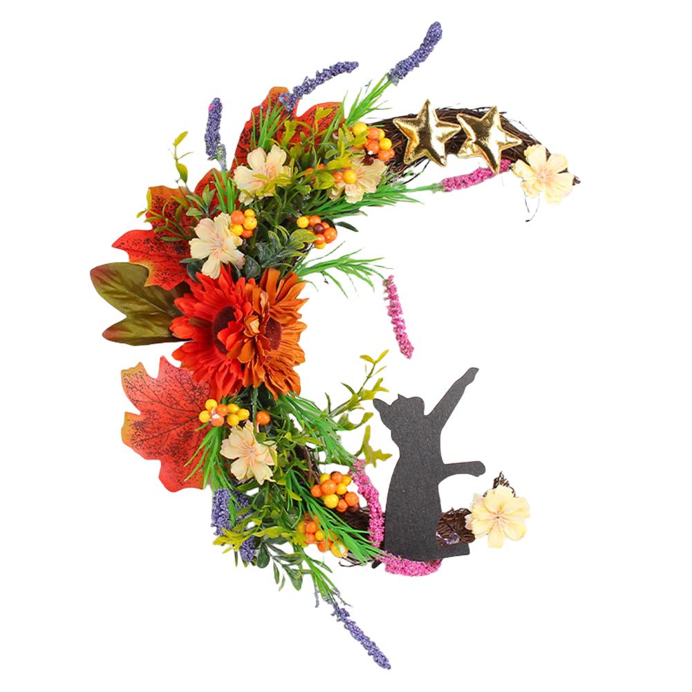 30CM Gothic Wreath Door Decoration Handmade Artificial Moon Cat Garland Goth Roses Black Cats Garland for Home Party Window Wall