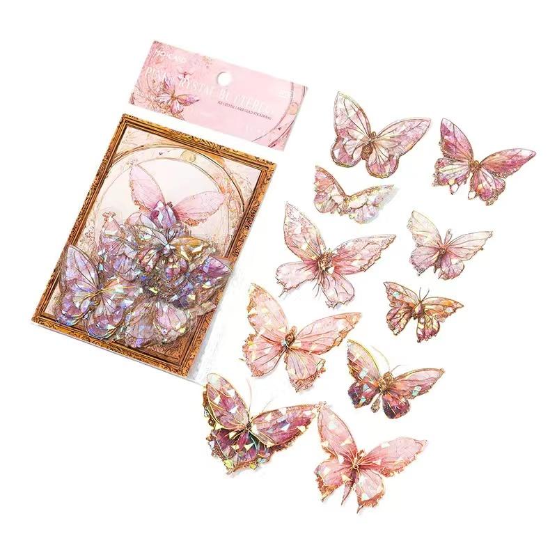 

3D Holographic Butterfly Stickers Ice Crystals Shiny Butterflies PET Sticker Retro DIY Handbook Scrapbooking Label Diary рожевий