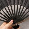 with Tassel Cloud Pattern Handle Folding Fan Sprinkled Gold Men Hand Fan Decorative Fan  Summer