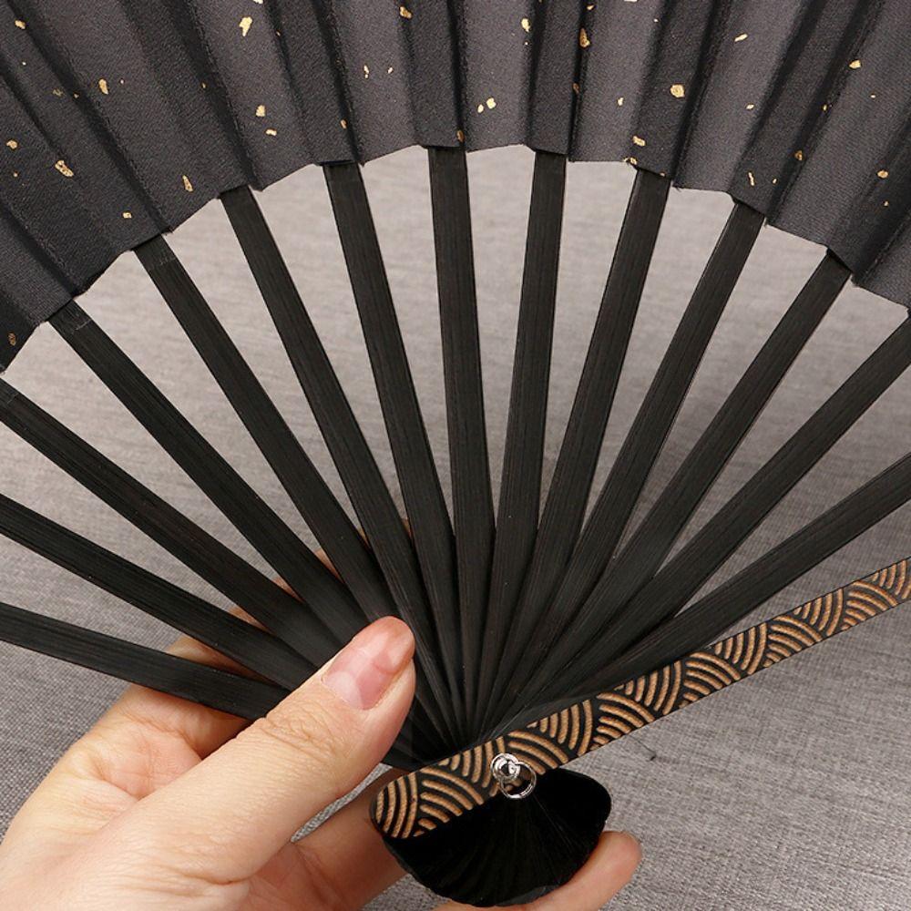 with Tassel Cloud Pattern Handle Folding Fan Sprinkled Gold Men Hand Fan Decorative Fan  Summer