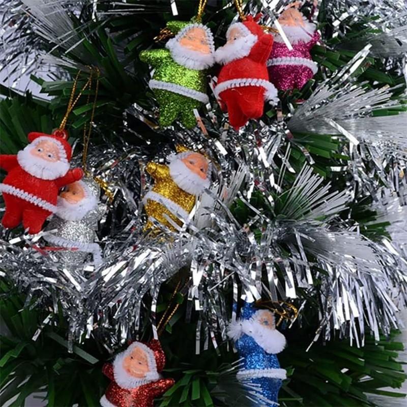 6Pcs Simulation Santa Pendant Mini Santa Claus Diy Colorful Doll Glittering Hanging Christmas Tree Ornament New Year Party Decor