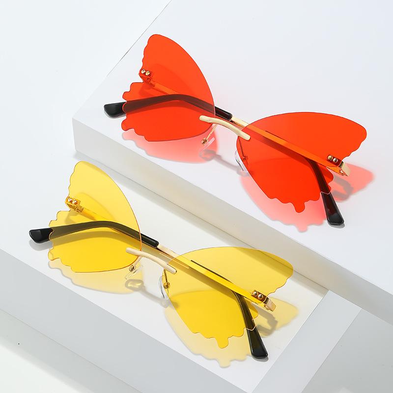 Gafas de Sol Vintage sin Montura Forma de Mariposa Streetwear Mujer Lujo Divertido Rosa Gafas de Sol Tonos UV400 2026 Marca Diseñador SG031