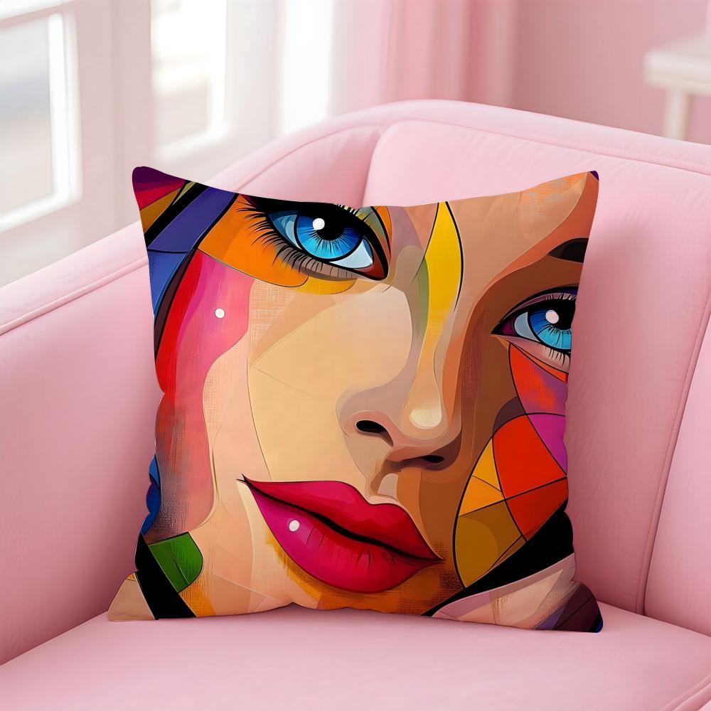 Square Bright Color Flower Girl Cushion Cover Pillow Case Soft Skin Friendly Fabric  Concealed Zipper