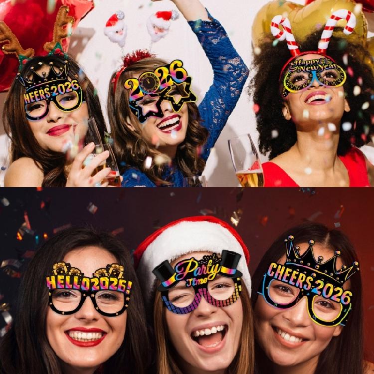 New Year 2026 Paper Eyewear Bundle 8 Pcs Costume Accessory Funny Party Glasses Celebration Decoration Props