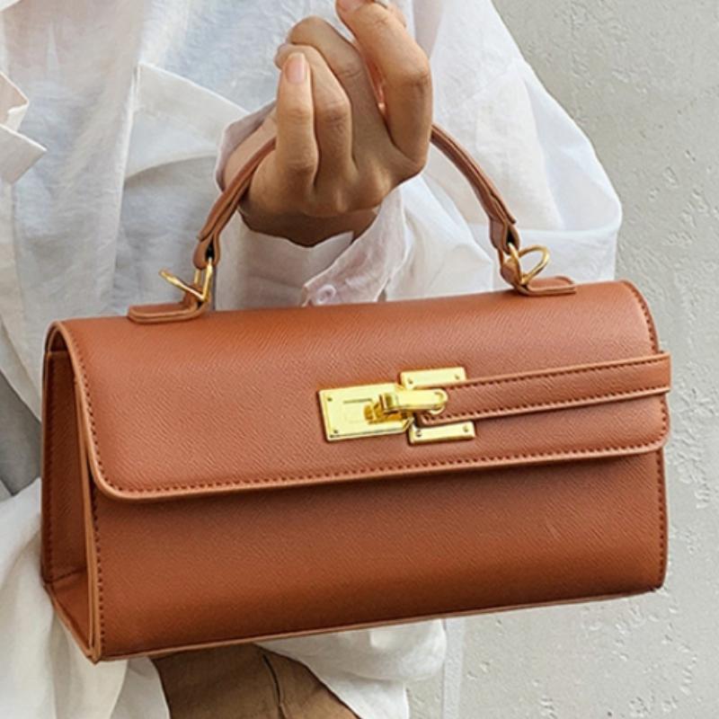 Women's Brand Luxury Lock Bag Retro Trendy Crossbody Bag Large Capacity Square Handbag Flip-top Commuter Bag Casual Shoulder Bag