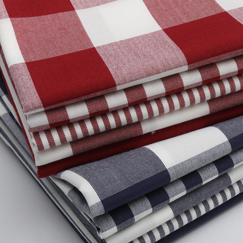 Plaid Cotton Linen Tablecloth and Cushion Fabric Set