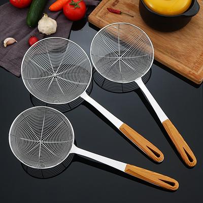 Large Stainless Steel Colander with Imitation Wooden Handle  Noodles Pasta Strainer  Oil Pot Food Filter Drainer Kitchen Tools