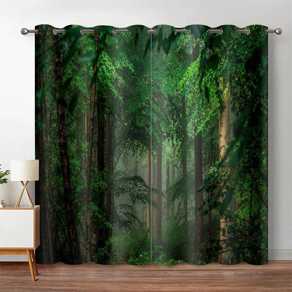 Forest Curtains Jungle Tree Nature Scenery Window Curtain Blinds for Living Room Bedroom Waterfall Left and Right Biparting Open
