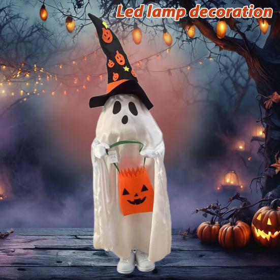 Halloween Trick or Treat Ghost Decoration Light Up White Ghost with Candy Bucket 3ft Front Porch Standing Ghost for Outdoor Yard Lawn Decor