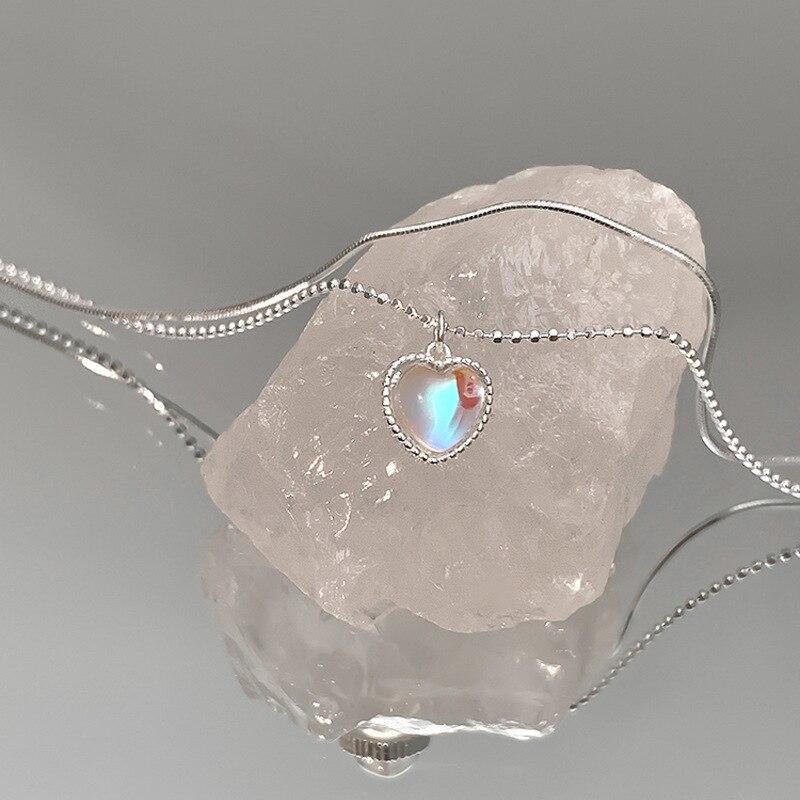 Moonstone Love Heart Pendant Necklaces 