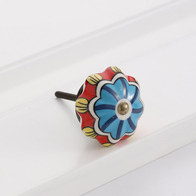 1PC Iron Material Vintage Cabinet Handle European Style Painted Pattern Exquisite Pumpkin Shape Home Decoration Multicolor