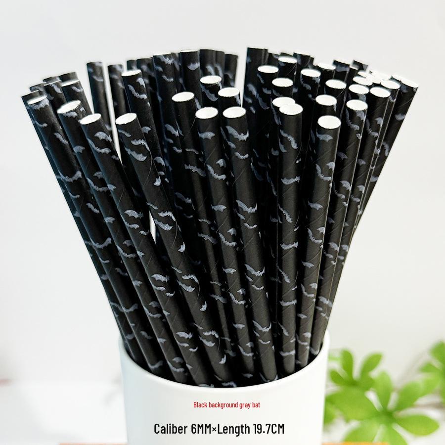 Biodegradable Halloween Paper Straws with Skull and Pumpkin Design